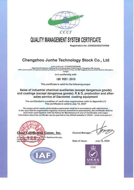 Porcelana Changzhou Junhe Technology Stock Co.,Ltd certificaciones